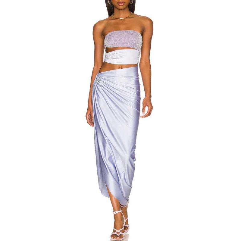 2024 European & American Glitter High-End Swimsuit with Hollow-Out Design & Skirt Set for Beach Vacations