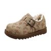 Winter new girls' big cotton shoes lace edge floral fleece frosted leather cotton shoes
