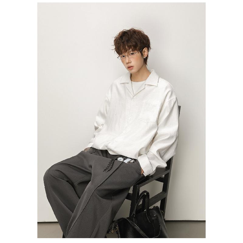New long-sleeved shirt for men, spring style, textured slightly wrinkled linen feel shirt, simple drapey jacket