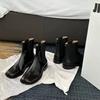 Cowhide Versionniche Medium Tube Elastic Toe Chelsea Boots Women's British Style Retro Split-toe Short Boots Pig's Trotter Boots