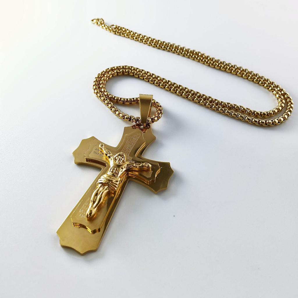 Colier nou european și american, realizat manual din oțel titan, cu pandantiv cruce din oțel inoxidabil