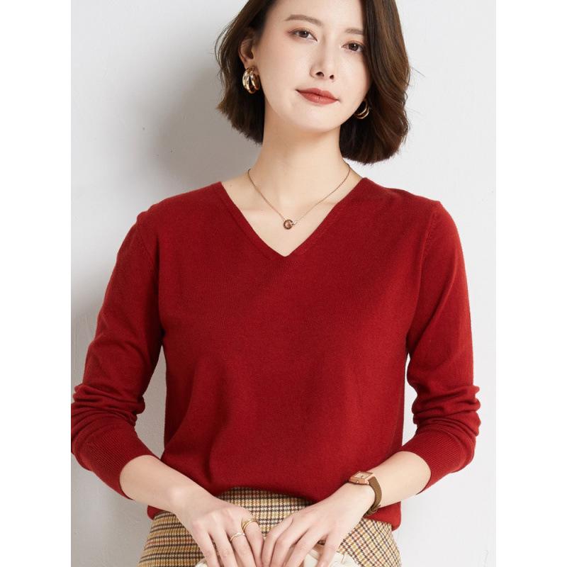 Women's Early Autumn V-Neck Long-Sleeve Loose Pullover Sweater