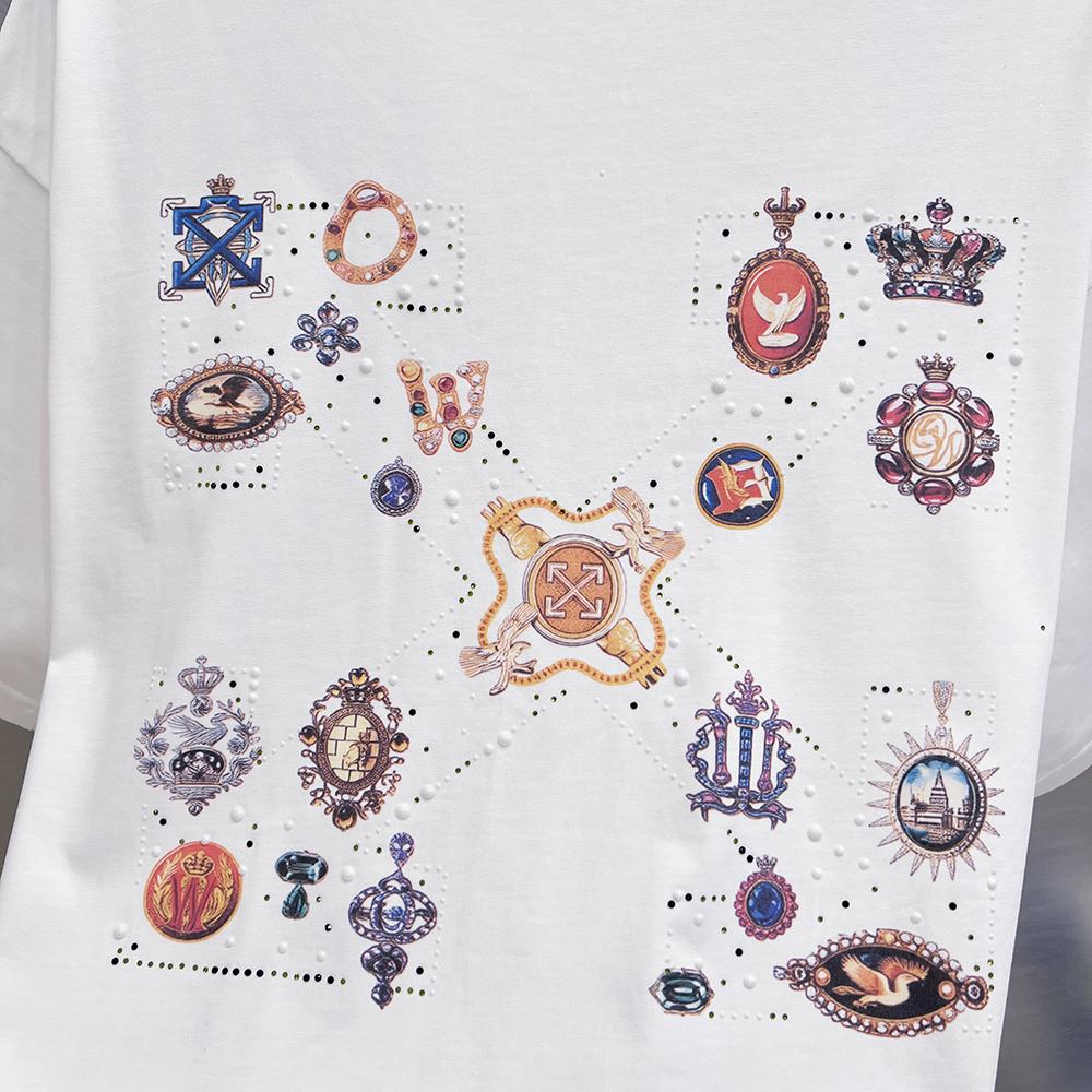 9281 Off-White Sommer Herren und Damen Reines Baumwoll Print Oversized T-Shirt Street Wear