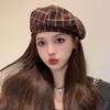 British Retro Plaid Beret New Casual Painter Hat Women'S Simple Woolen Bud Hat Tide