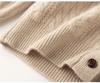Women's Thickened Hollow-Out Cashmere Cardigan, Round Neck, Button-Up, Long Sleeve Wool Outerwear with Drop Shoulders.