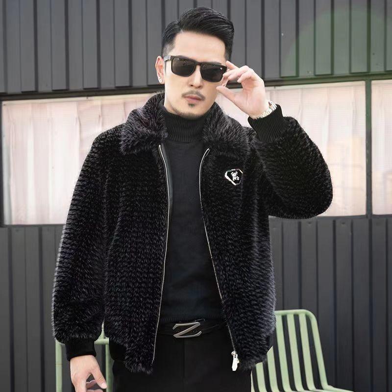 Mens Winter Faux Mink Fur Leather Jacket Coat