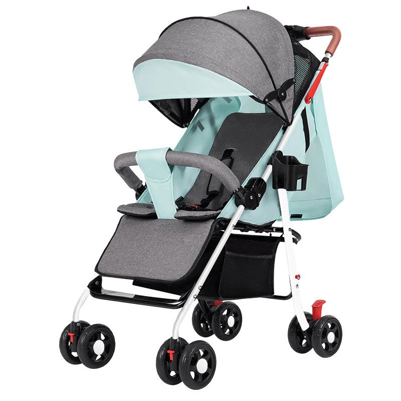 Lightweight Foldable Stroller: Sit or Lie Position, Four-Wheel Design, One-Key Fold for Kids and Babies.