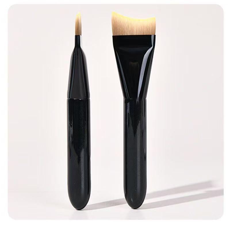 Enhanced Crescent Foundation Brush - Curved Flat Head, Ultra-Thin, Perfect for Makeup Application.