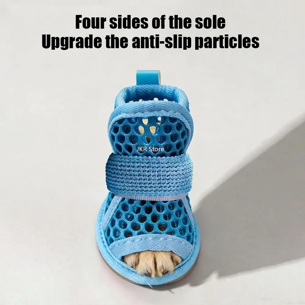 4Pcs Mesh Dog Shoes Non Slip Elastic Strap Cooling Pet Sandals Soft Sole Wear Resistant Boots for Summer Walking Use