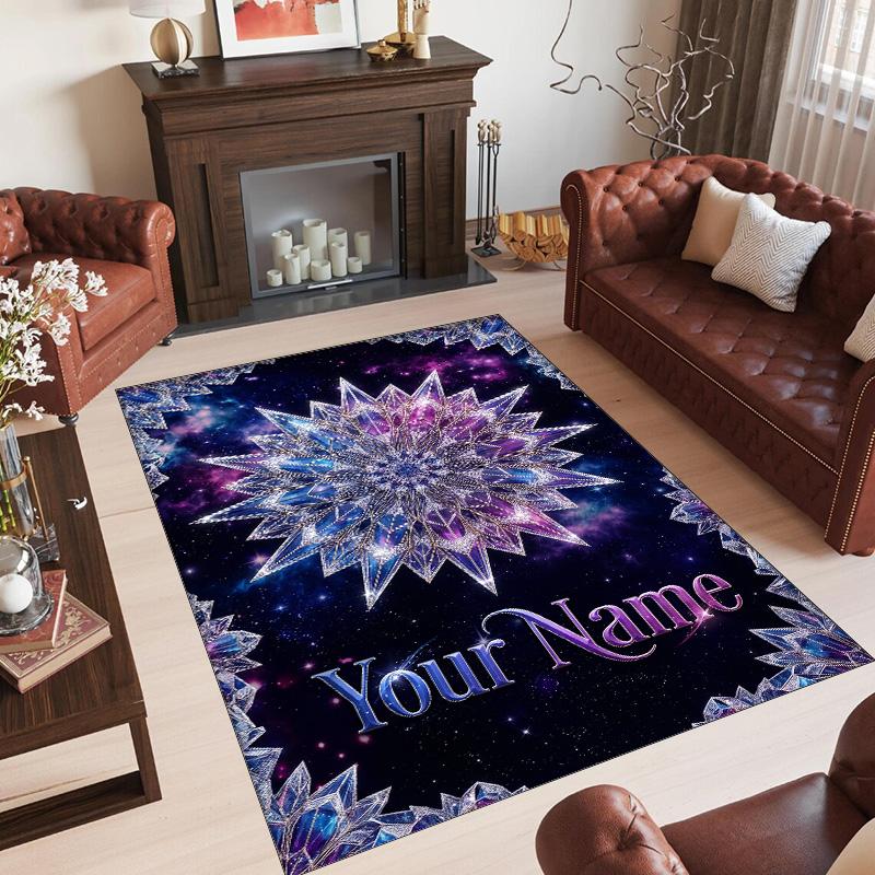 Cosmic Theme Crystal Velvet Floor Rug Personalized Custom Name Text Warm Carpet Home Decoration