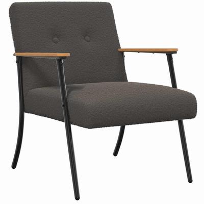 Armchair Dark Grey Shaggy Wool Like Fabric