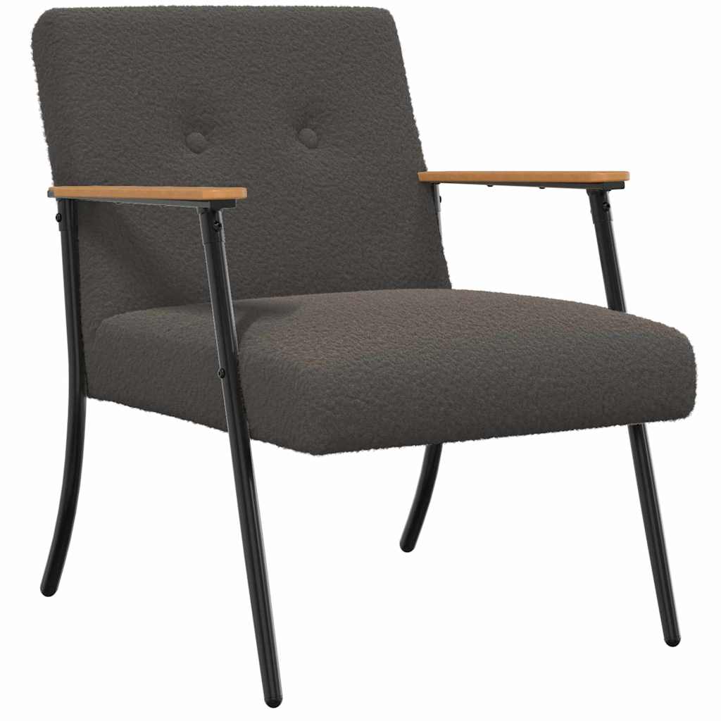 Armchair Dark Grey Shaggy Wool Like Fabric