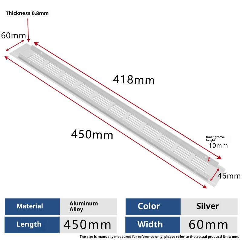 1Pcs Household Air Vent Grille Wall Ventilation Cover Wardrobe Parts 50/60/80mm*150-500mm Aluminum For Cupboard DIY Accessories