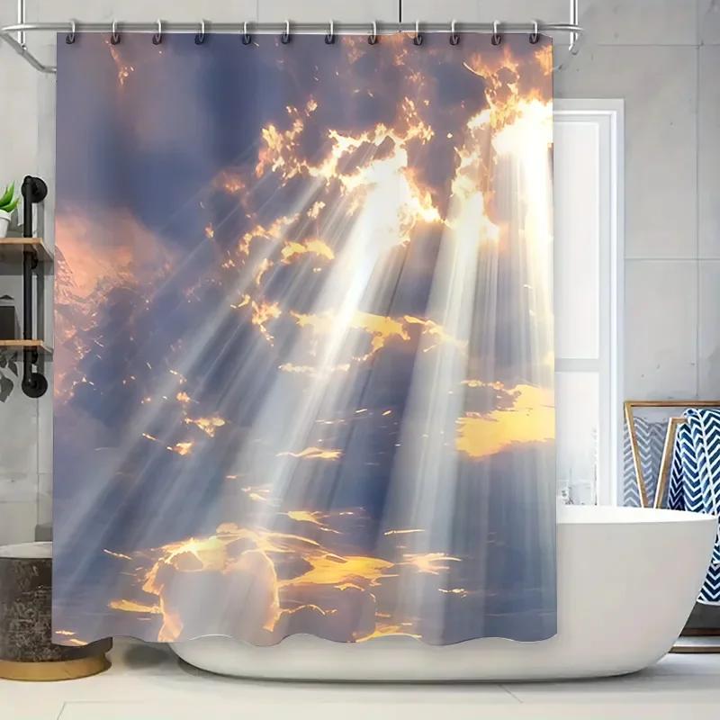 

Stylish Shower Curtain With Sunlight And Clouds Design - Perfect For Home Decor - Durable And Waterproof Non Transparent W60H190(CM)-1 Pcs
