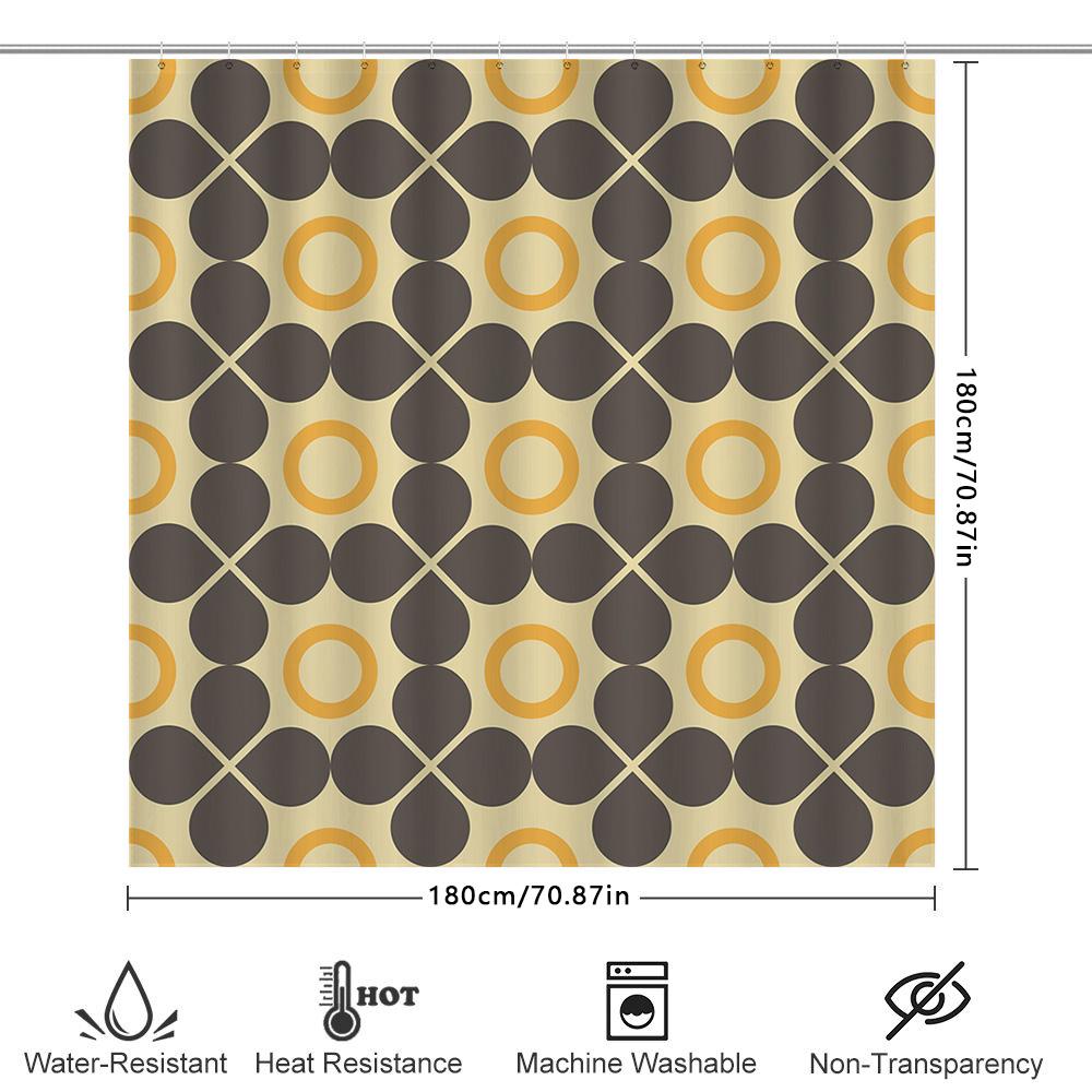 Modern Bath Shower Curtain With Geometric Circle Design In Dark Grey Yellow Perfect For Home Decor Bathroom Accessories!