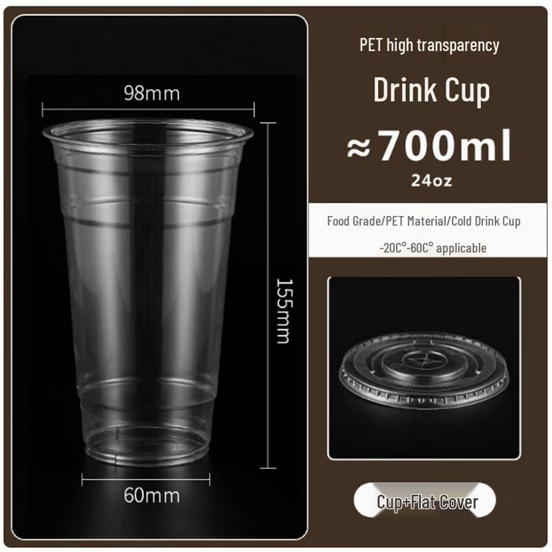 Sanbilai Disposable Clear Plastic Cups with Lids (700ml)
