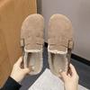 Fashion one-pedal velvet Korean version of soft-soled cotton slippers popular versatile Mao Mao shoes's autumn and winter new models