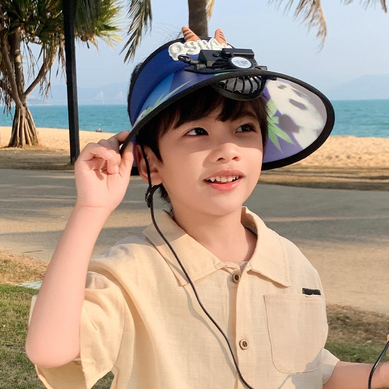 Baby Fan Summer Cartoon Big Hat with Fan Sun Protection Sky Top Children Hat Brim and Sun Hat Cute