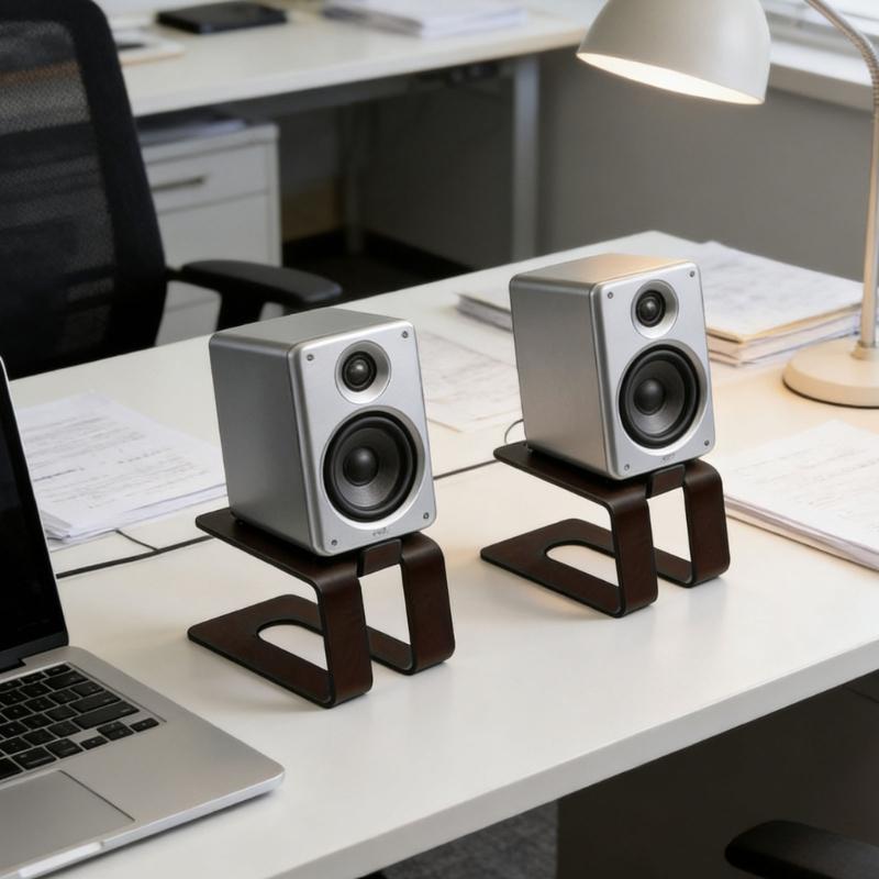 Heavy Duty Metal Speaker Holder With Vibration Reducing Rubber Feet For Desktop Speakers