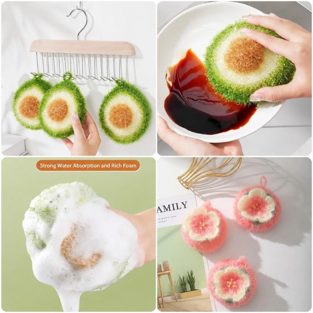 Cute Kitchen Cleaning Cloth Green Pink Scouring Pad Dishwashing Sponge Kitchen Essential