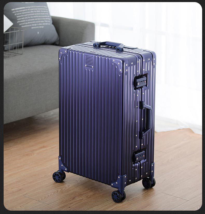 Aluminum-Magnesium Alloy Trolley Case with Universal Wheels, 24" Carry-On for Student Travel & Men's Business, with Combination Lock.