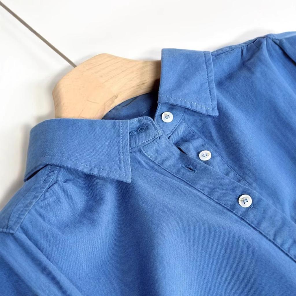 Early Spring New High-end Minimalist Style Casual and Versatile Half-open Lapel Blue Long-sleeved Shirt for Women