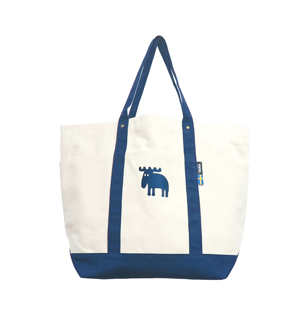 

moz sweden canvas tote LL natural x blue