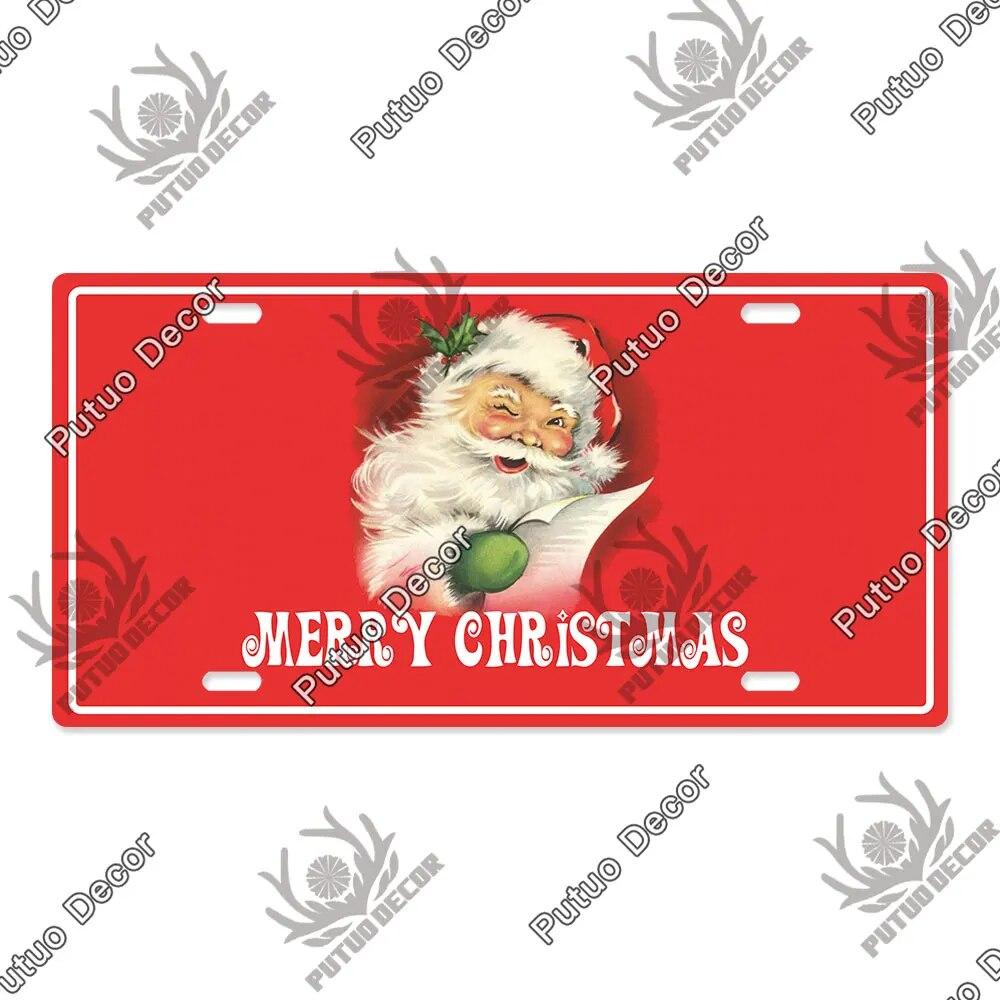 Putuo Decor Merry Christmas License Plate Tin Sign Plaque Metal Vintage Poster for Home Bar New Years Navidad Gift Wall Decor