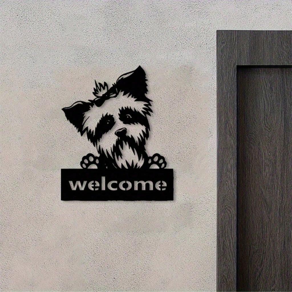 Vintage Metall Hund Wandkunst Bauernhaus Schwarz Weiß Statue Plakette Rustikal Retro Geschenk Haustierliebhaber Heimdekor