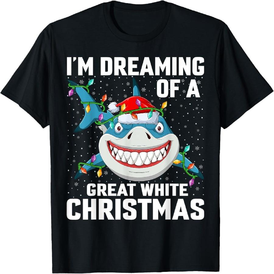 I m Dreaming Of A Great White Christmas Lighting Shark T-Shirt S