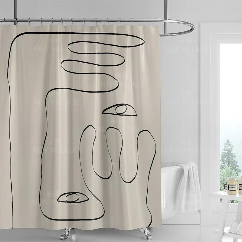 וילון מקלחת גרפיטי גיאומטרי מופשט סגנון מינימליסטי נורדי בד עמיד למים וילון אמבטיה וילון מקלחת 180x200