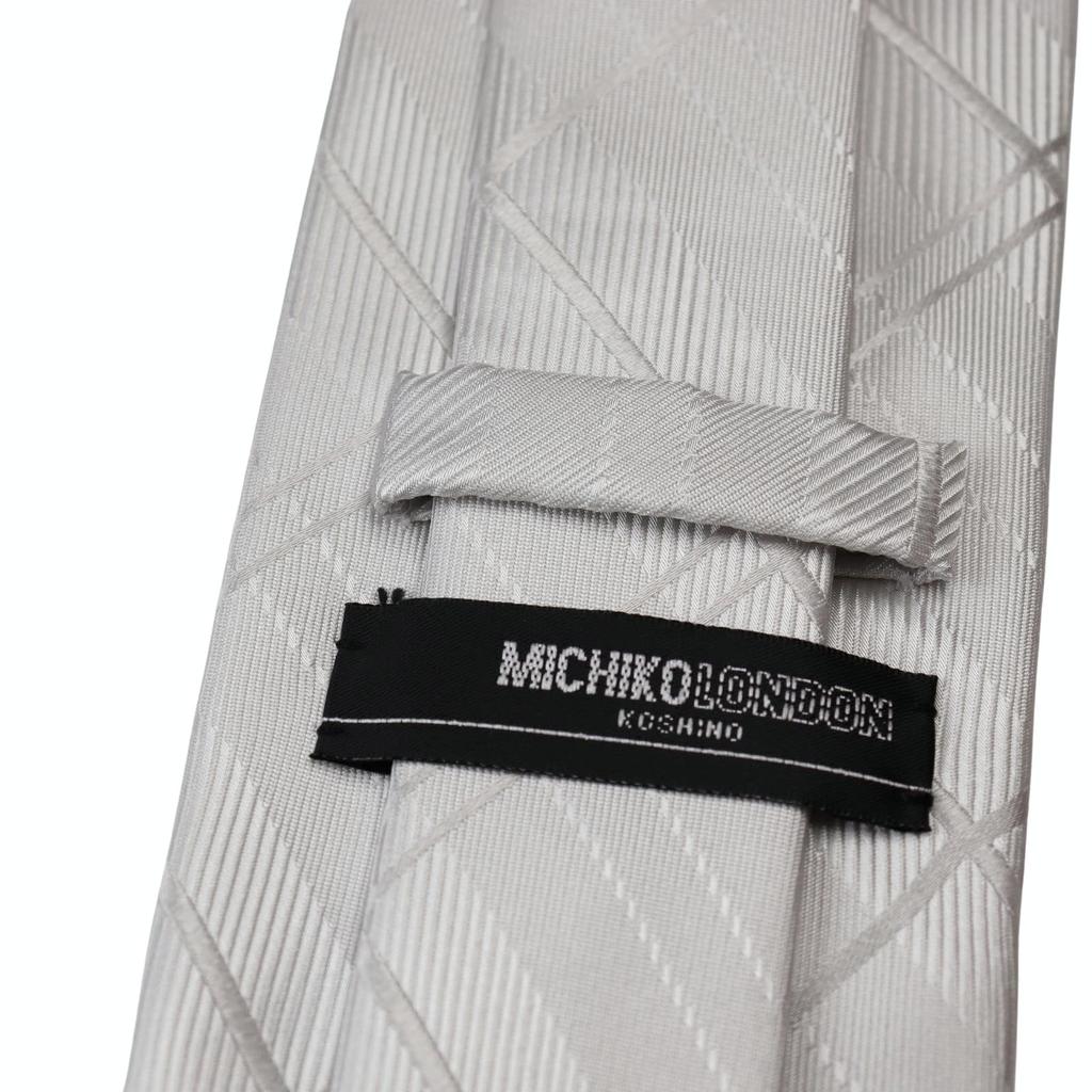 [Michiko London] Formal Silver Long Tie, Approx. 170cm Total Length, 8cm Wide Blade (Suitable for Larger Sizes), Gift Box Included, Perfect for