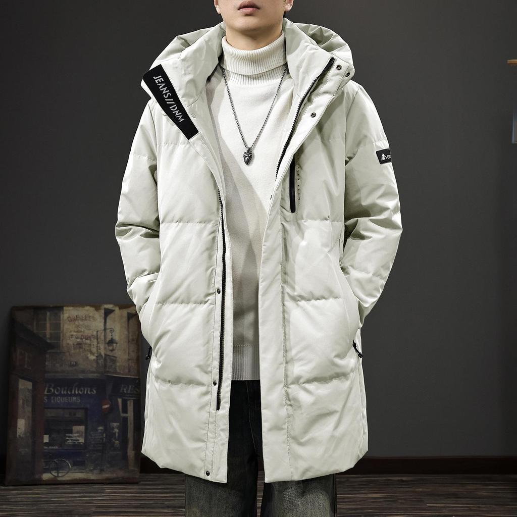 Winter 2025 Men's Hooded Mid-Length Down Jacket - 90% Duck Down, Warm and Trendy Outerwear