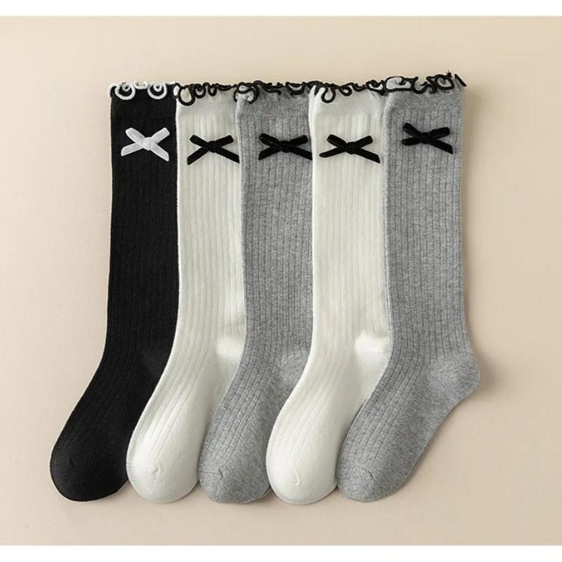 Girls Cotton Calf Socks Sweet Bow Ruffle Kids Fashion Simple School Socks For Spring Autumn Children Girl Footwear