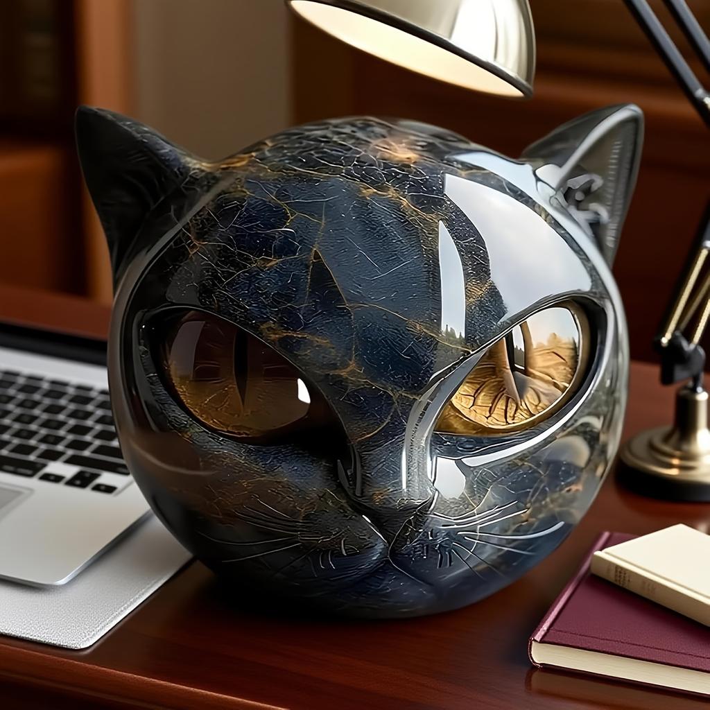 1 Stück Luxuriöse Schwarze Katze Stein Harz Skulptur - Elegante Statue mit Vulkangestein-Effekt und aufwendigem Marmormuster, Geschenk für Katzenliebhaber