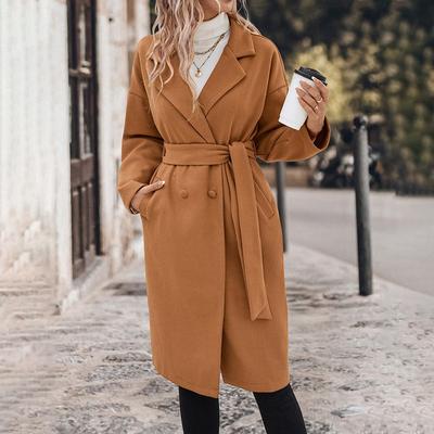 Women Loose Jacket Stylish Double-Breasted Mid Length Trench Coat With Lapel Windproof Warm Overcoat for Autumn Winter