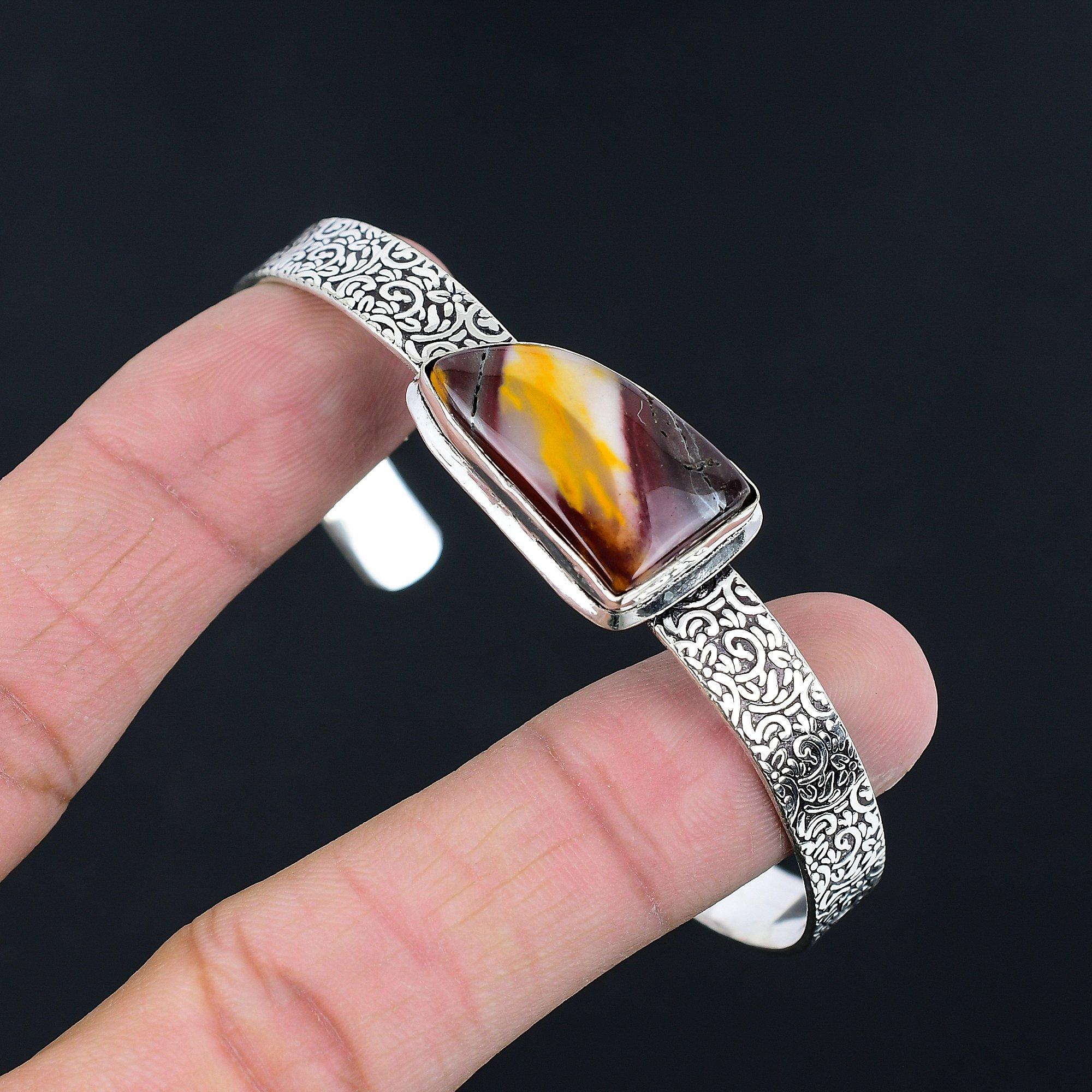 Halloween Sale Trillion Natural Mookaite 925 Sterling Silver New Bangle Bracelet Adjustable