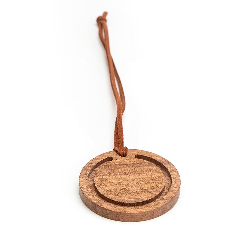 Walnut Wood Essential Oil Diffuser Pendant - Artistic Car Air Freshener with Solid Wood Slices. Diameter 50mm, Thickness 6mm