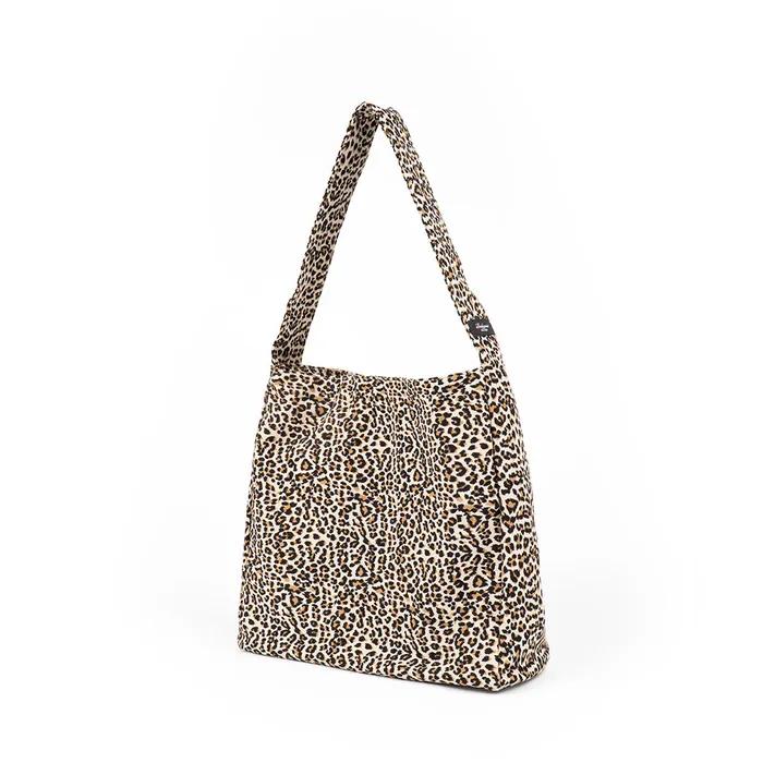 Leopard Flat Hobo Shopper Bag (Beige)