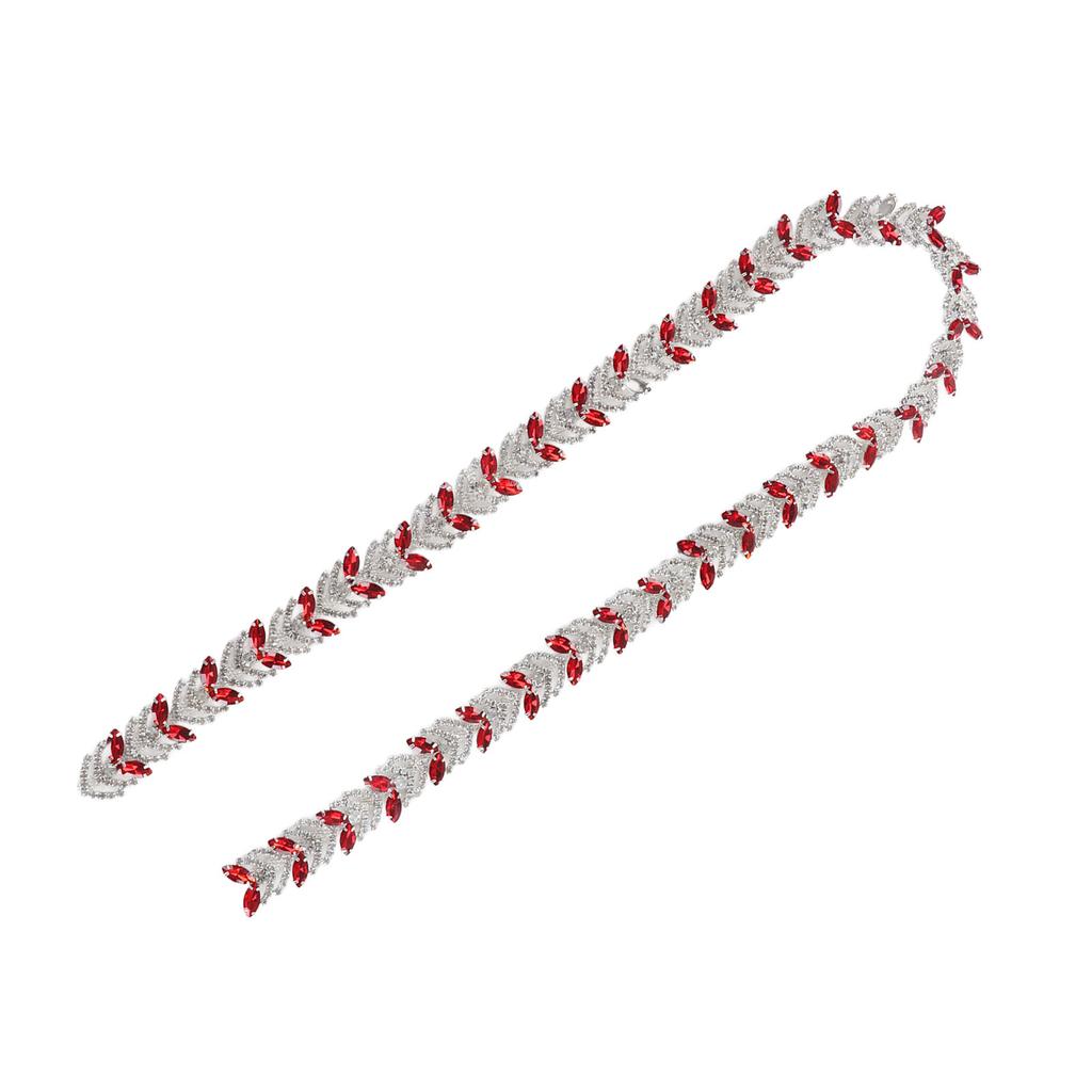 Crystal Rhinestone Chain 1 Yard 2.3cm Glass Rhinestone Leaf Shape Flower Chain DIY Decoration for Garments Earring Belt Red