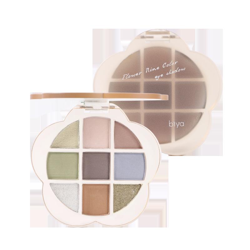 Palette de fards à paupières de neuf couleurs Thrilling Flower Mist, reflets éclaircissants nacrés mats, couleur naturelle, printemps et été