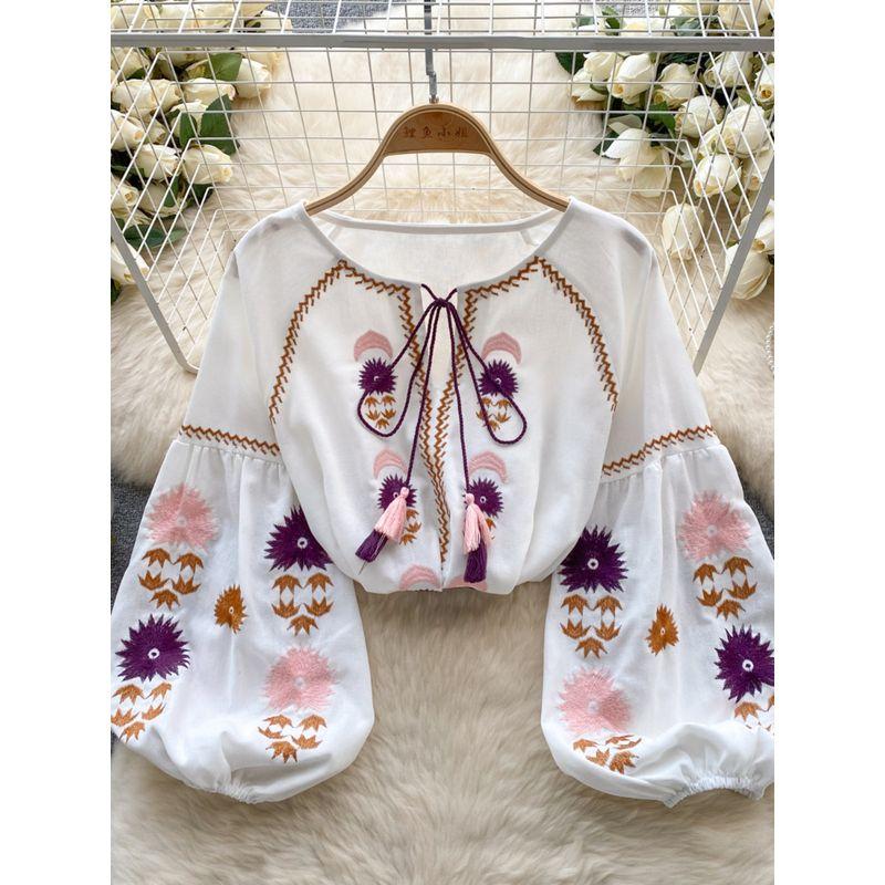 Retro Travel and Vacation Wear Loose Long Sleeves Shirt