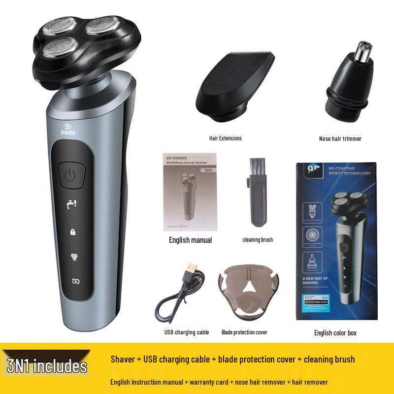 9D Multifunctional USB Rechargeable Electric Shaver & Full Body Hair Removal - Washable Beard Razor