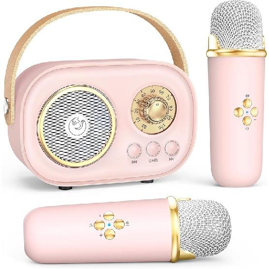 Mini Karaoke Machine with 2 Wireless Microphones,Portable Bluetooth Karaoke Machine for Kids Toys Gifts Boys Girls 3 4 5 6 7 8 9 10 11 12+ Years Old