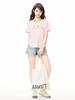 Pure Desire Pink Bow Letter Print Short-sleeved T-shirt Women's Summer Loose and Thin Spice Girl Temperament Top
