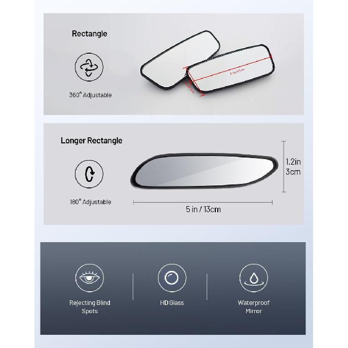 WildAuto Blind Spot Mirror, Rectangle Adjustable Car Auxiliary Universal Wide Angle Mirror for Universal Cars (Adhesive, 2pcs)