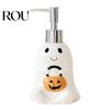 Empty Lotion Container Halloween Ceramic Ghost Soap Dispenser, with Stainless Steel Pump, Pumpkin Refillable Hand Bottle Liquid Container, Shower Gel