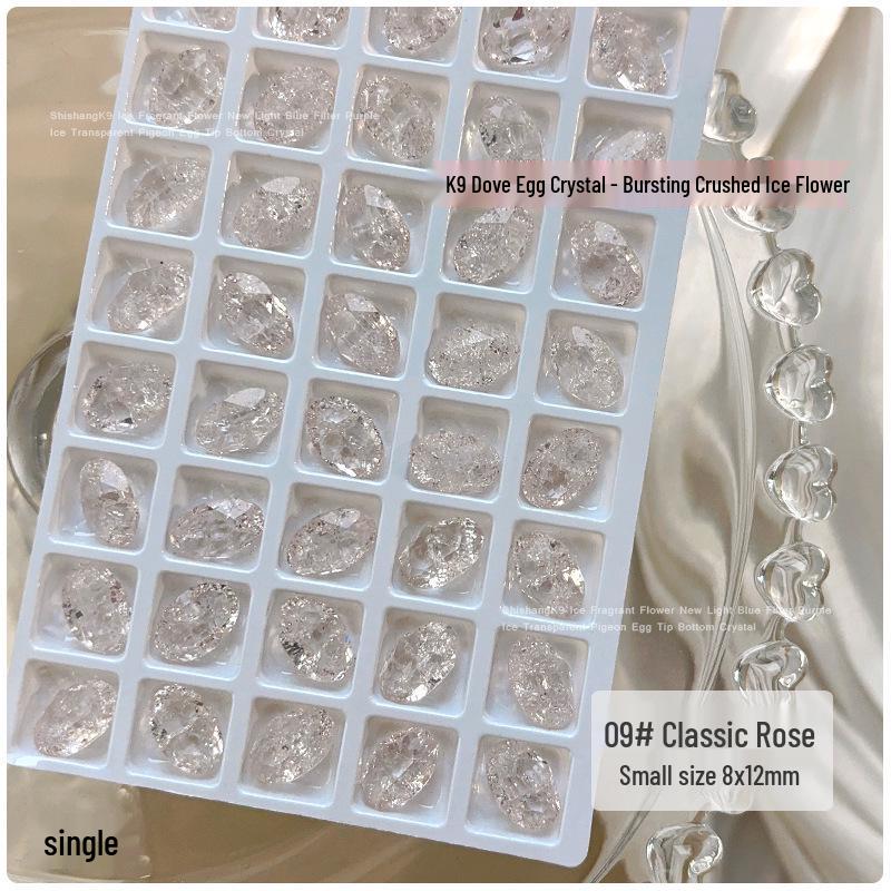 K9 Crystal Burst Rhinestone Nail Art Decorations - Light Blue, Fruit Green, Purple, Translucent White, Pointed Back Large Rhinestones.