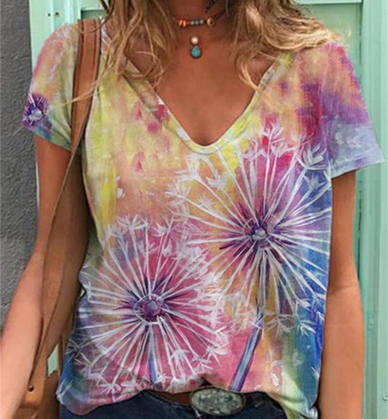 S-8XL Plus Size T-shirts For Women Summer Hippie Women's T Shirt Top Fashion Short Sleeve Print Tops Large Size Loose Tees Shirt