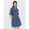 Peacebird Women's Summer Lapel Hollow Out Denim Short Dress